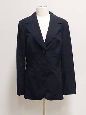 Classiques Entier Black Lined Dress Jacket w/Top-Stitch Details, Size 14